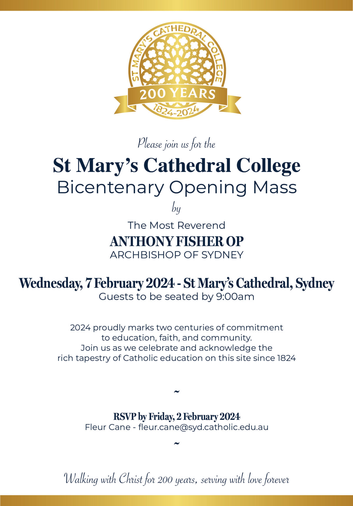 Invitation—StMary’sCathedralCollege2024BicentenaryOpeningMass St Mary's Cathedral